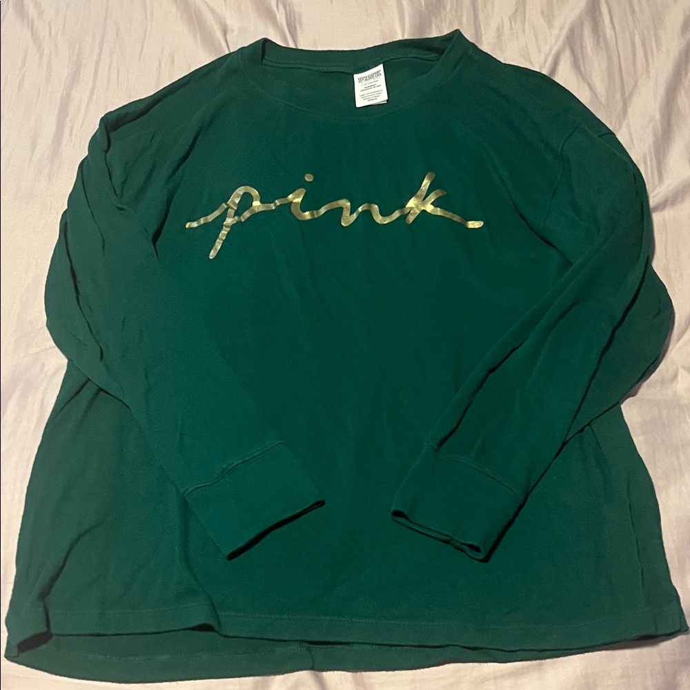 PINK Victoria's Secret Green Sleep Shirt with Gold Logo